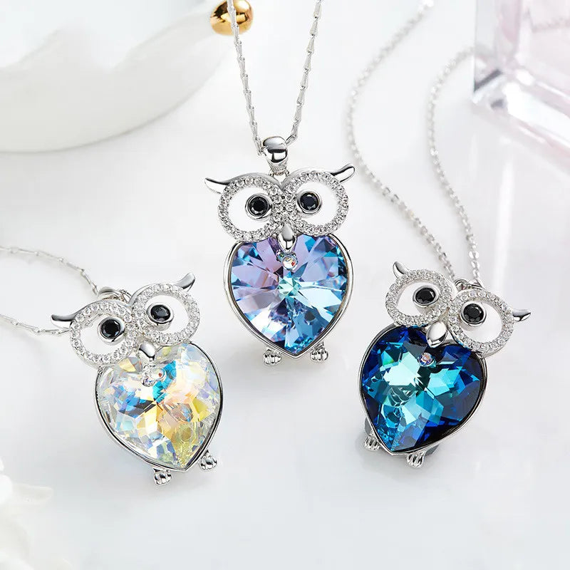 Cute Blue Owl Pendant Necklace