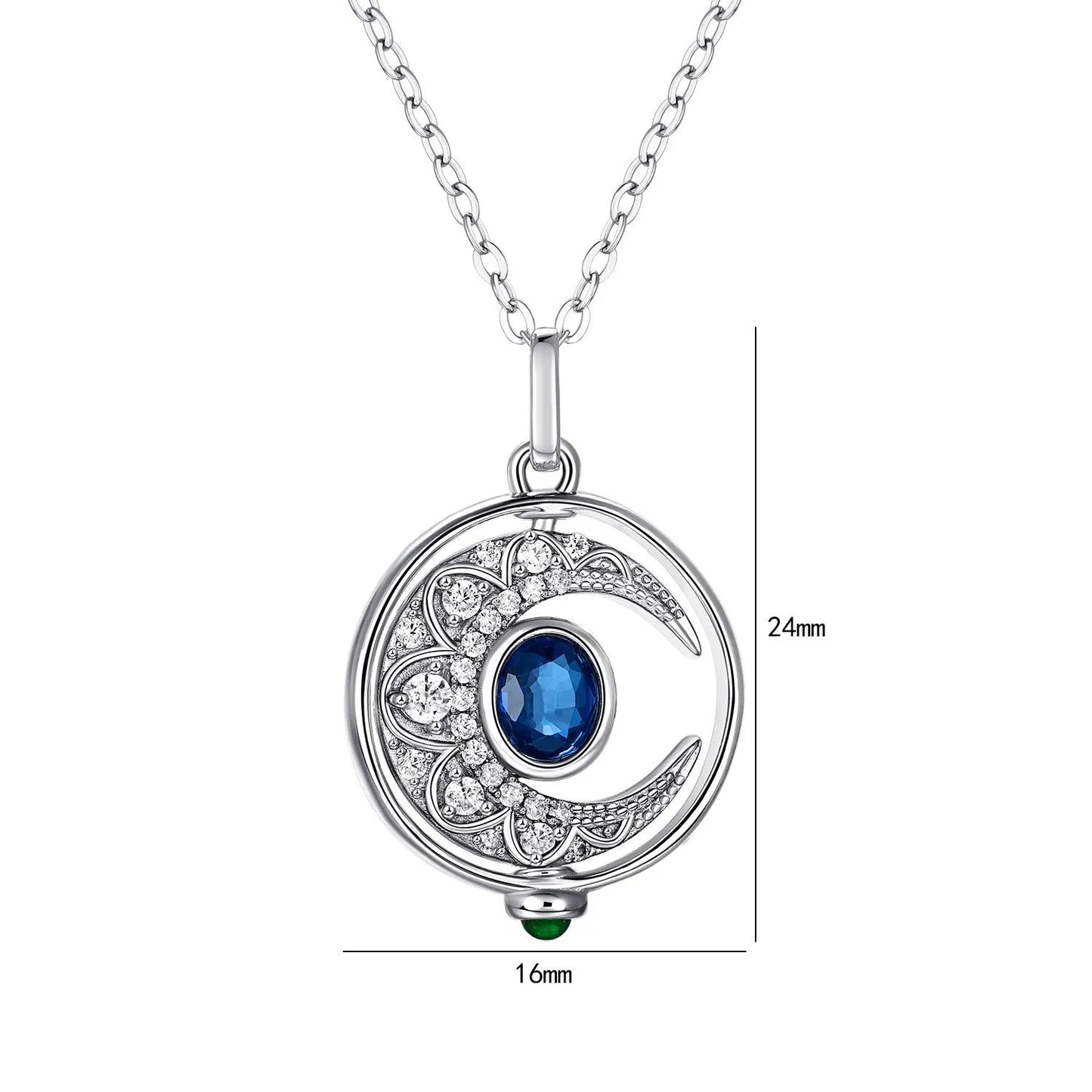 Rotating Sapphire Moon Necklace