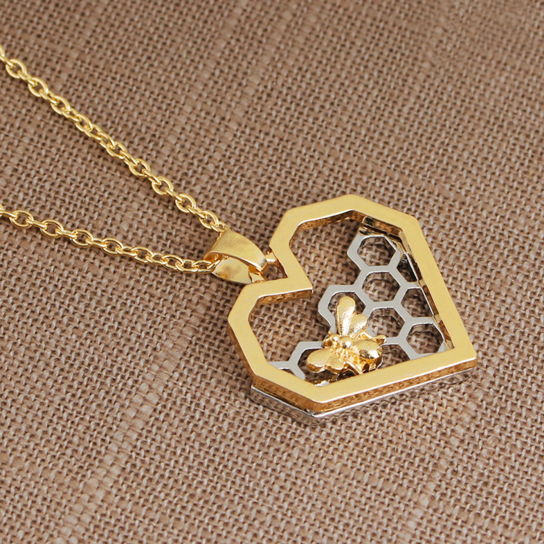 Honeycomb Heart Bee Necklace