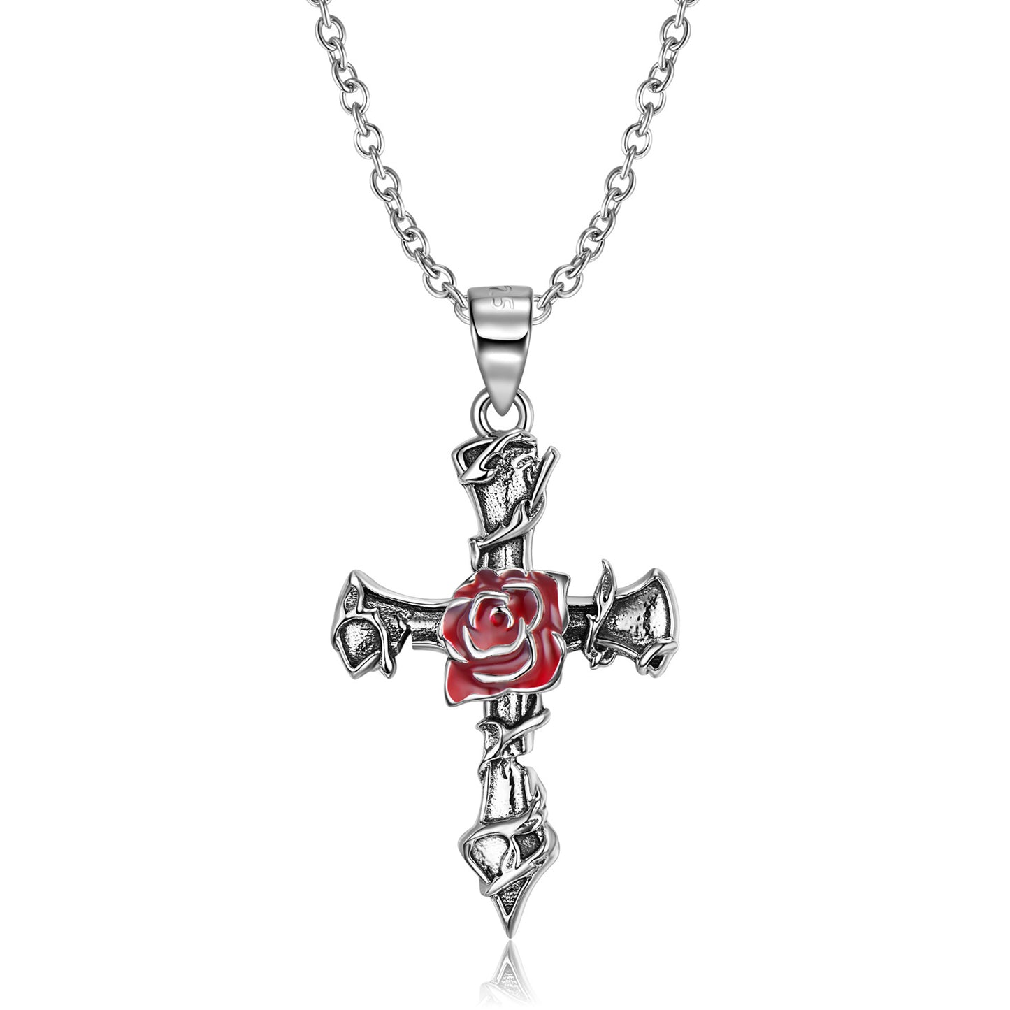 Thorn Rose Cross Necklace