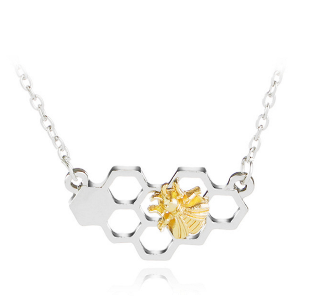 Honeycomb Heart Bee Necklace