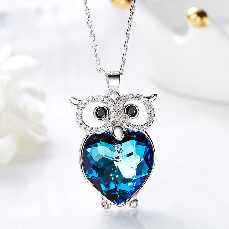 Cute Blue Owl Pendant Necklace