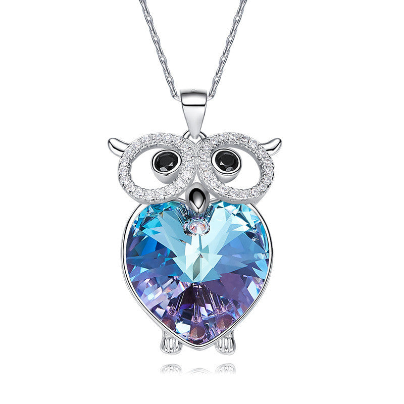 Cute Blue Owl Pendant Necklace