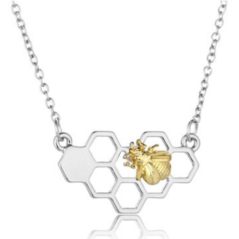 Honeycomb Heart Bee Necklace