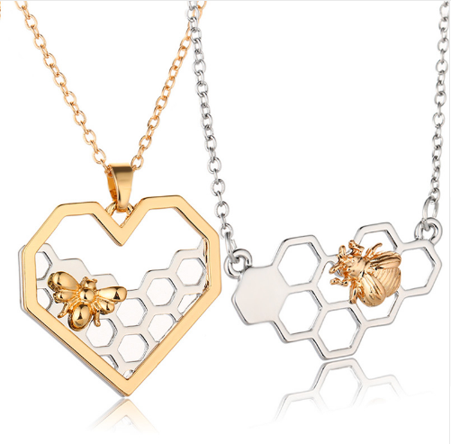 Honeycomb Heart Bee Necklace