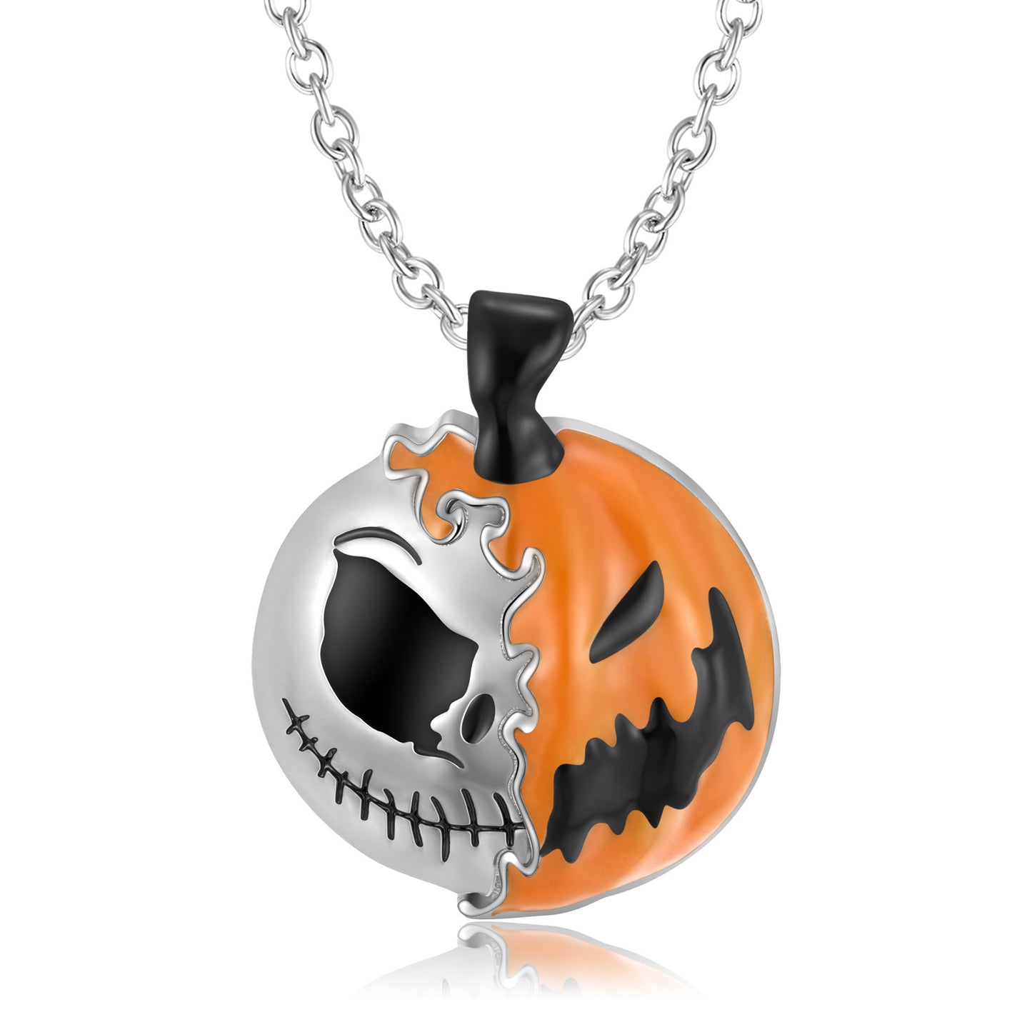 Double-Faced Halloween Pumpkin Skull Necklace