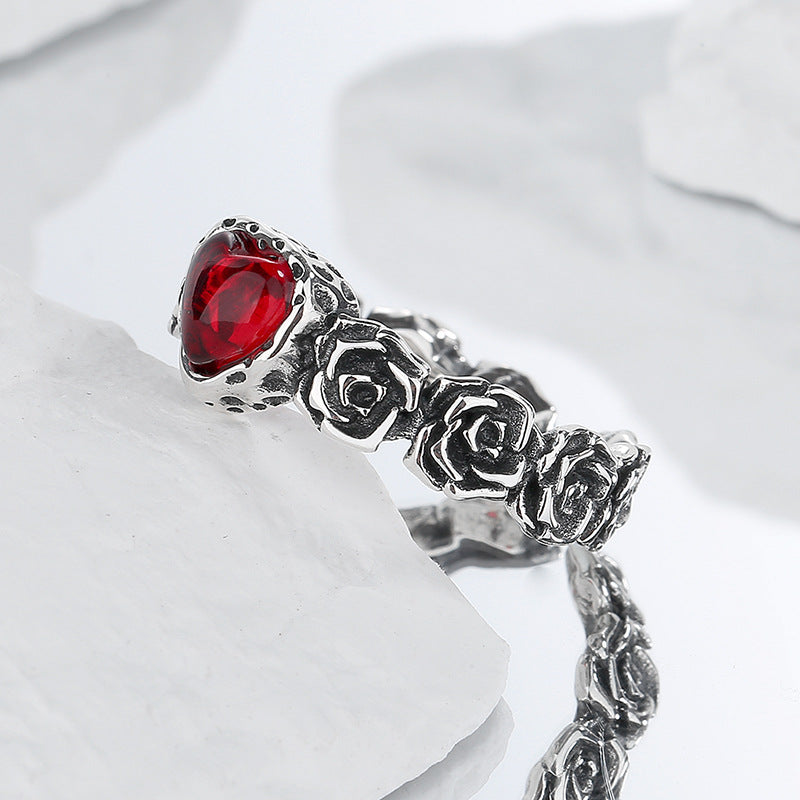 Vintage Rose Red Heart Ring