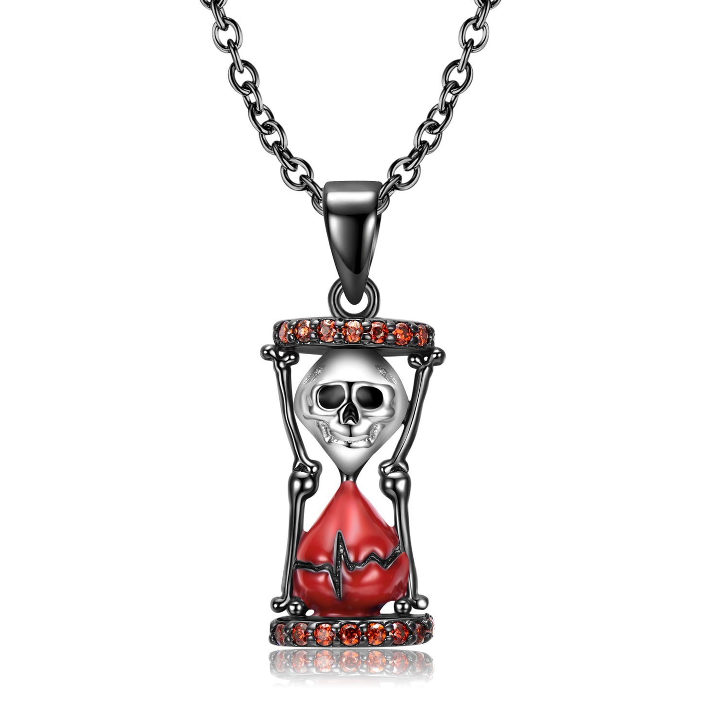 Small Dark Wind Skull Hourglass necklace