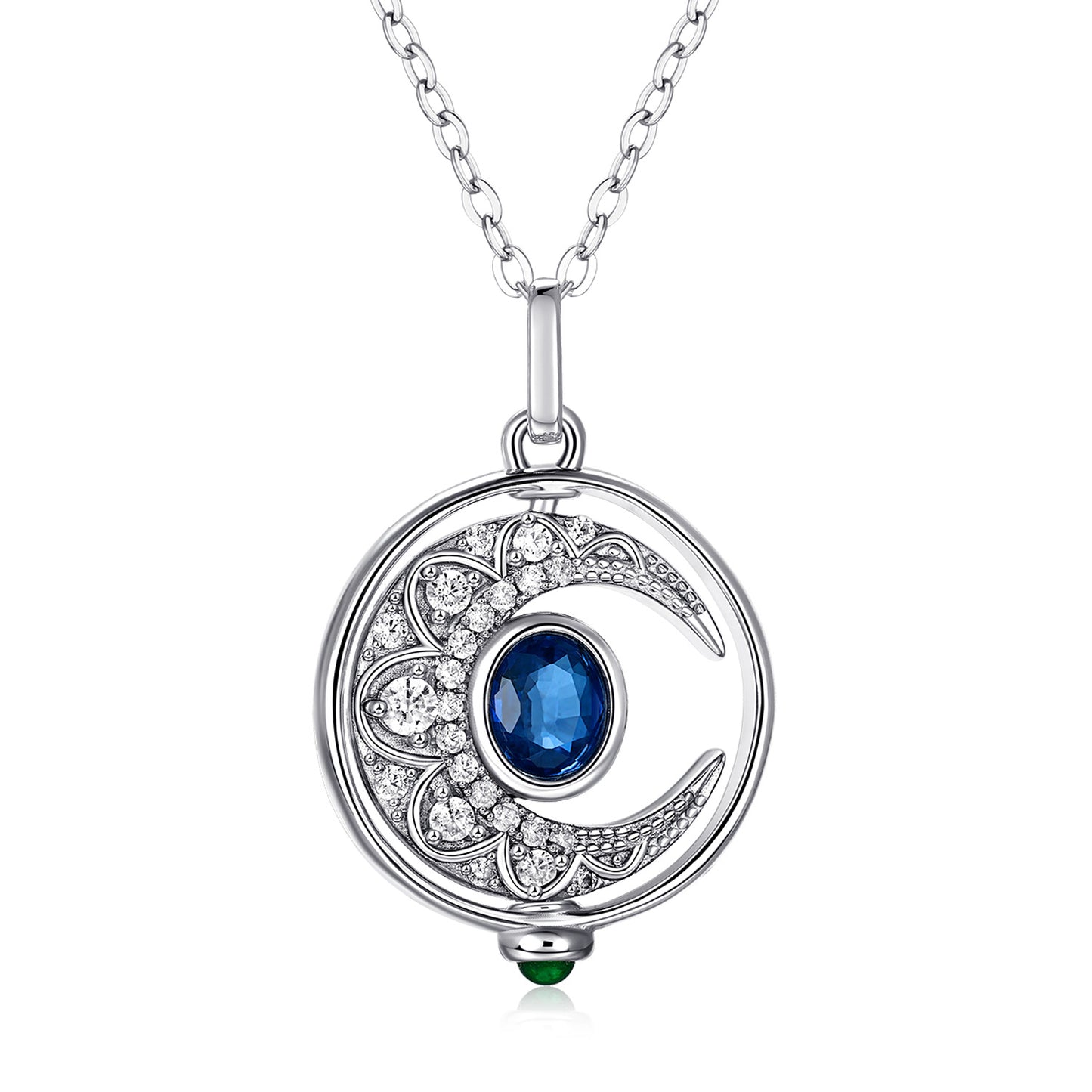 Rotating Sapphire Moon Necklace