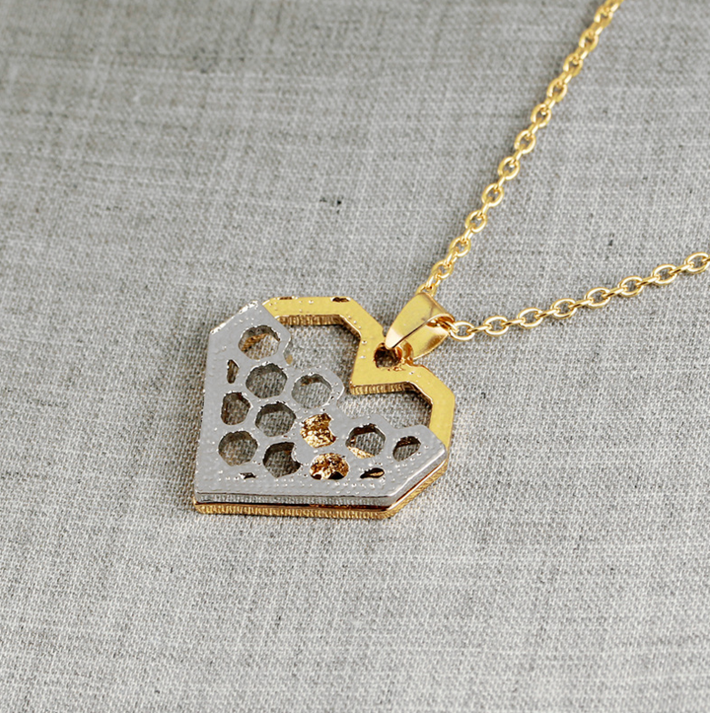 Honeycomb Heart Bee Necklace