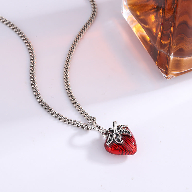 Retro Enamel Strawberry Necklace