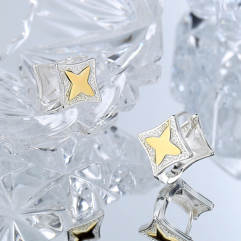 Tang Grass Bright Four-Point Star Earring