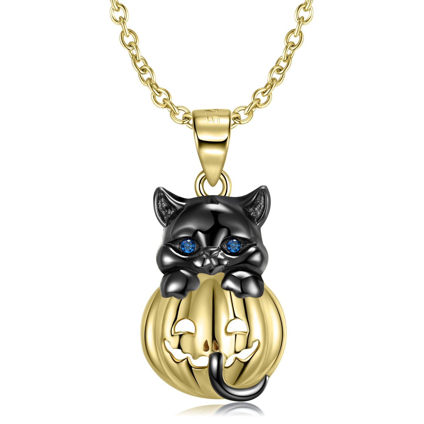 Black Cat with Halloween Pumpkin Necklace