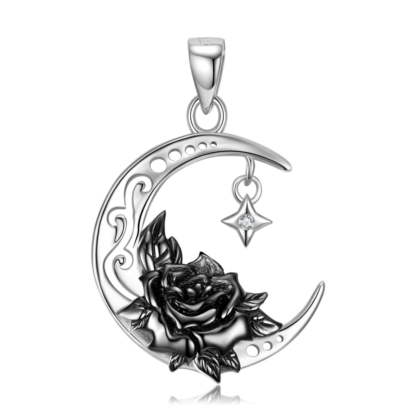 Black Water Lily And Crescent Necklace