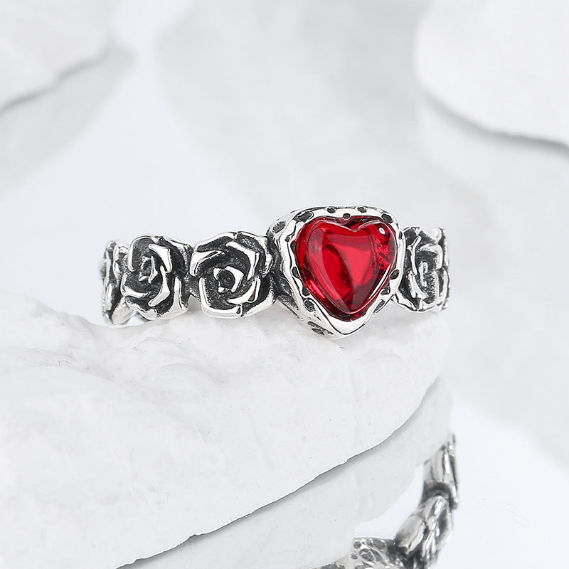 Vintage Rose Red Heart Ring