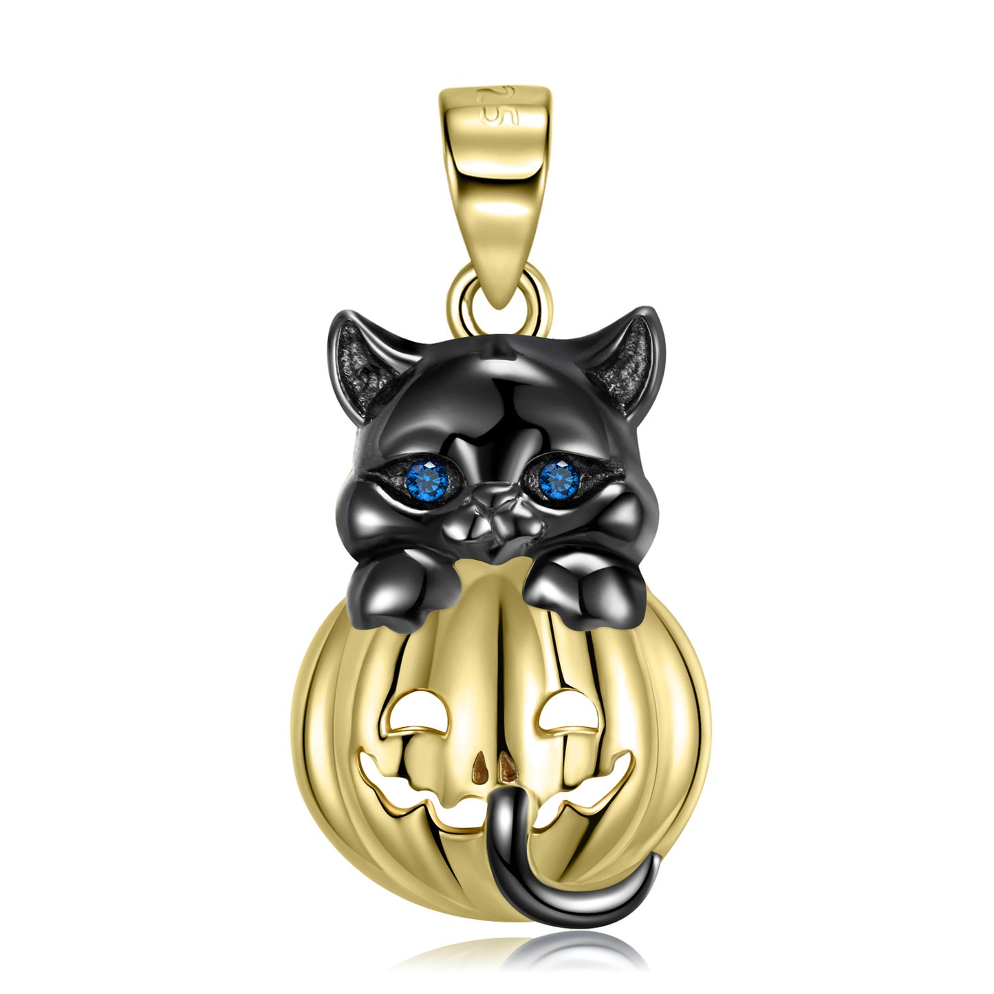 Black Cat with Halloween Pumpkin Necklace