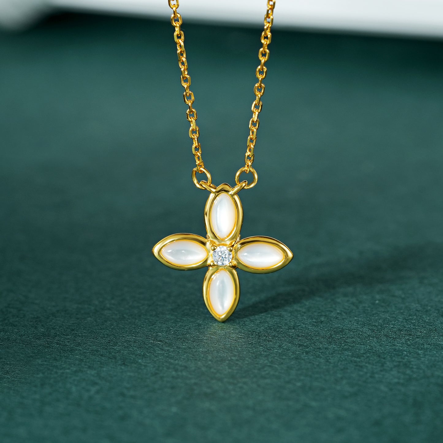Shell Emerald Cross Necklace