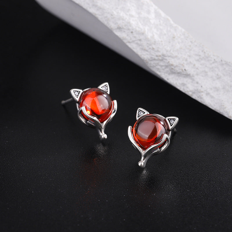 Red Garnet Little Fox Earrings