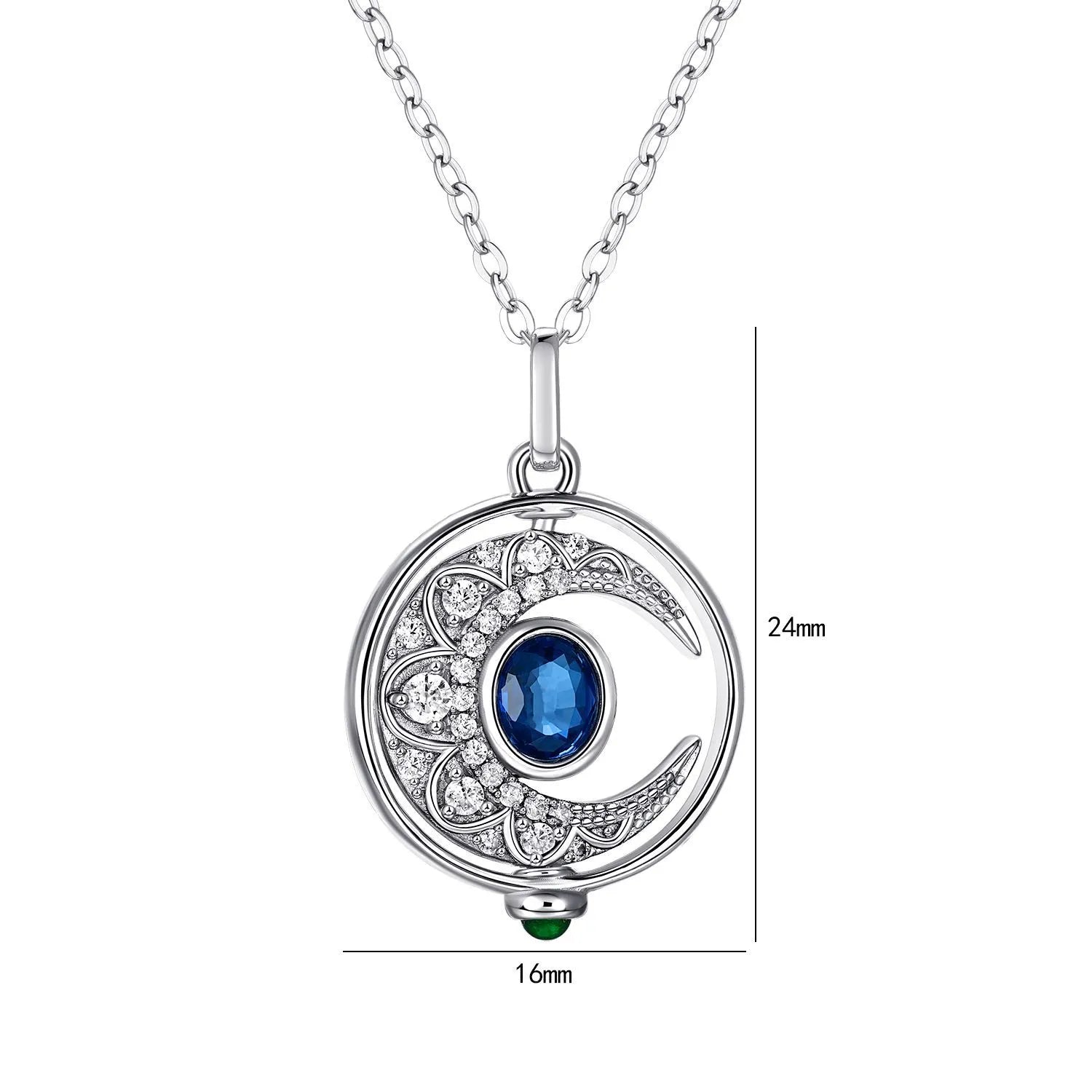 Rotating Sapphire Moon Necklace