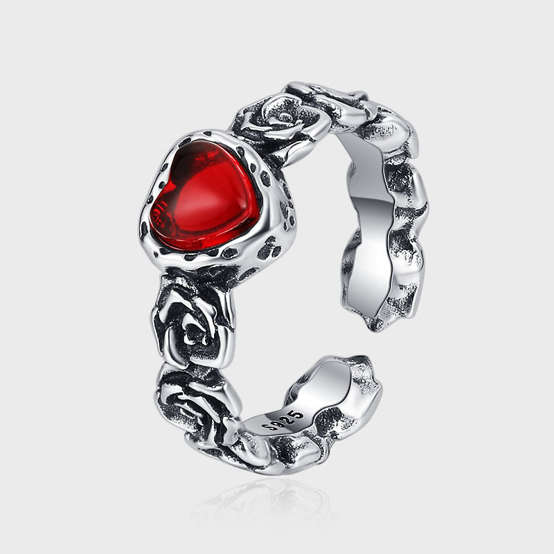 Vintage Rose Red Heart Ring