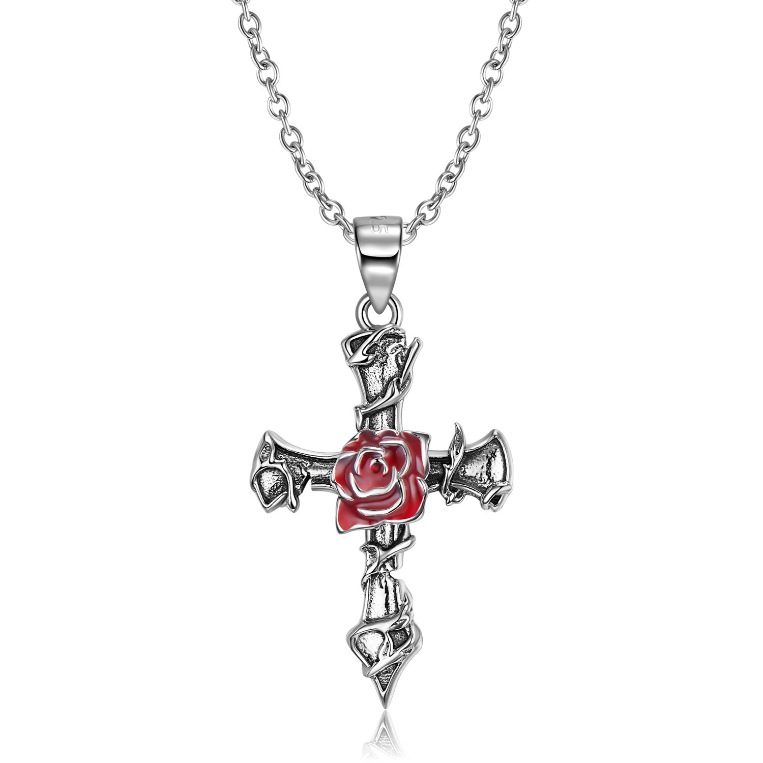 Thorn Rose Cross Necklace