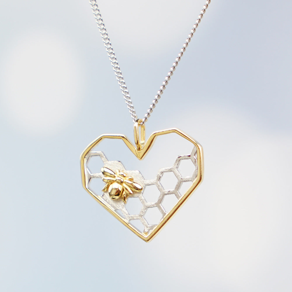 Honeycomb Heart Bee	Necklace