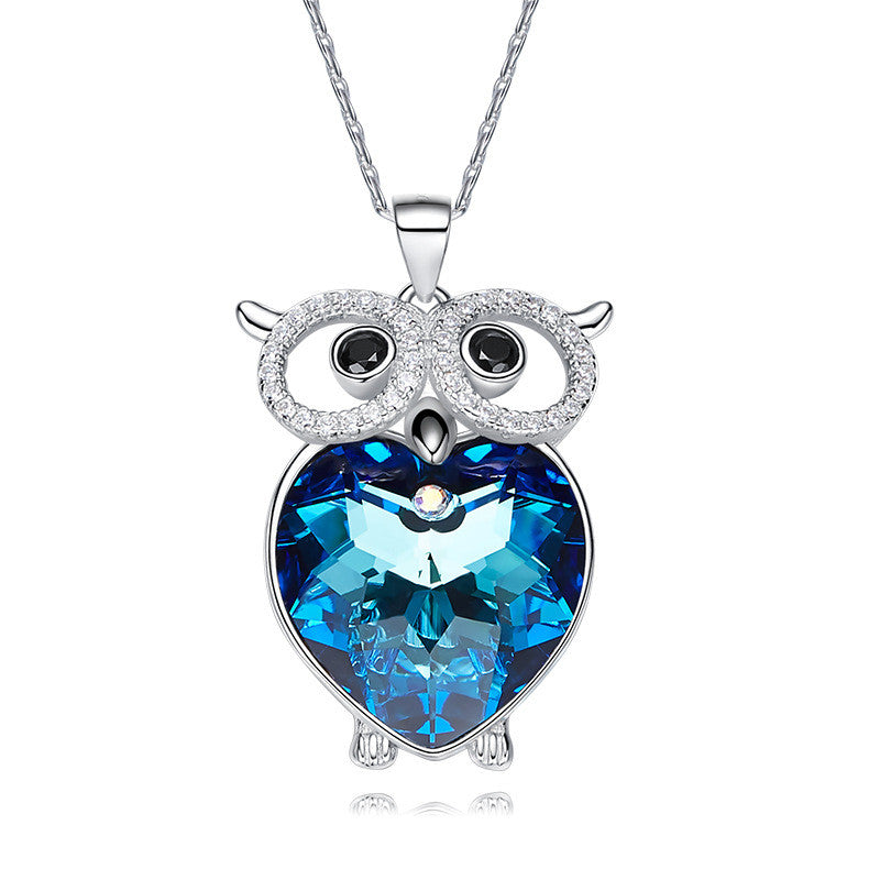 Cute Blue Owl Pendant Necklace