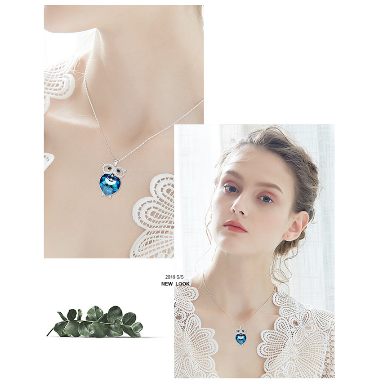Cute Blue Owl Pendant Necklace