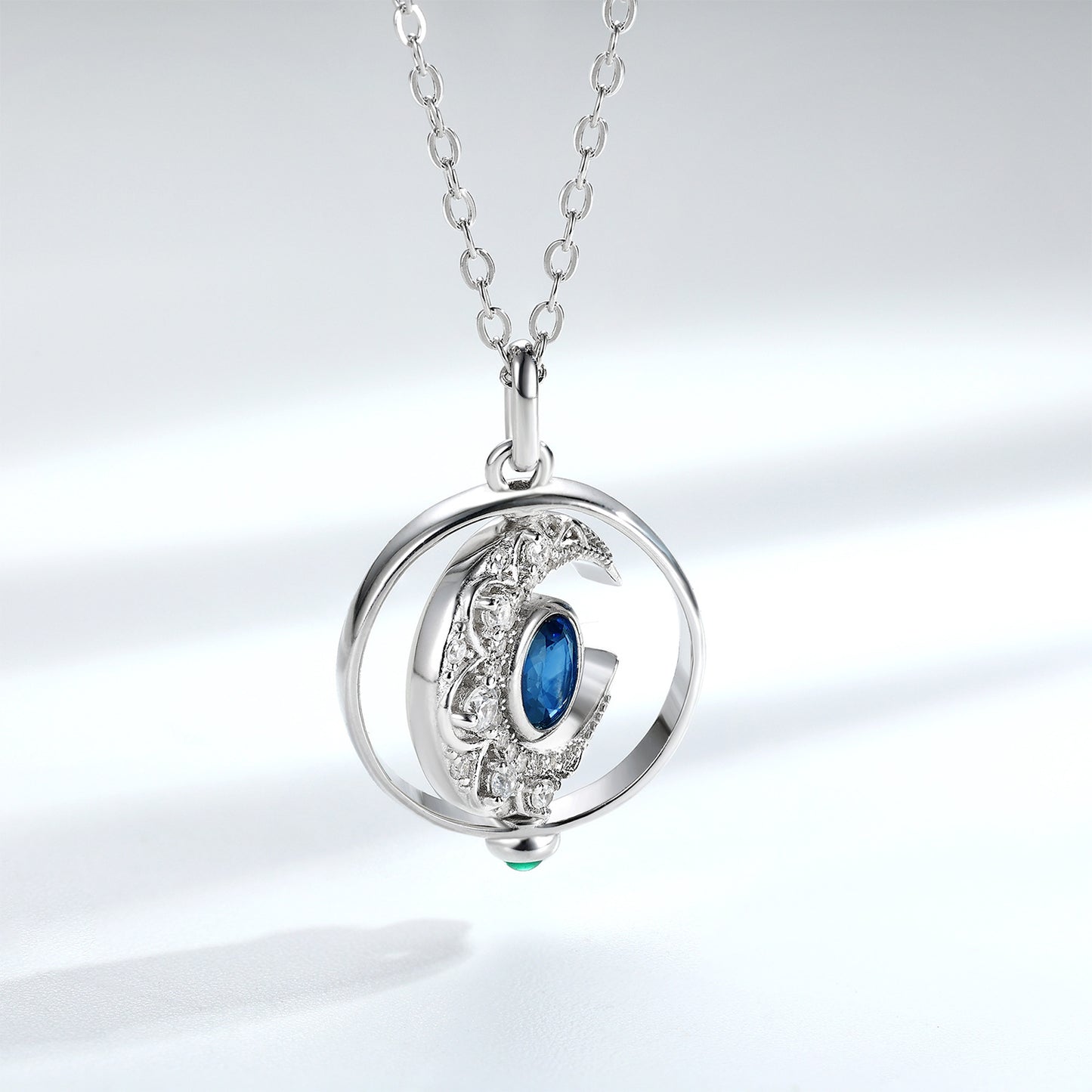 Rotating Sapphire Moon Necklace
