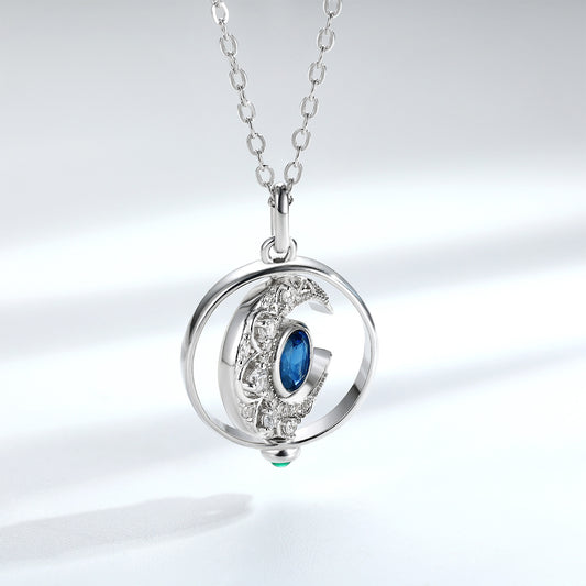 Rotating Sapphire Moon Necklace