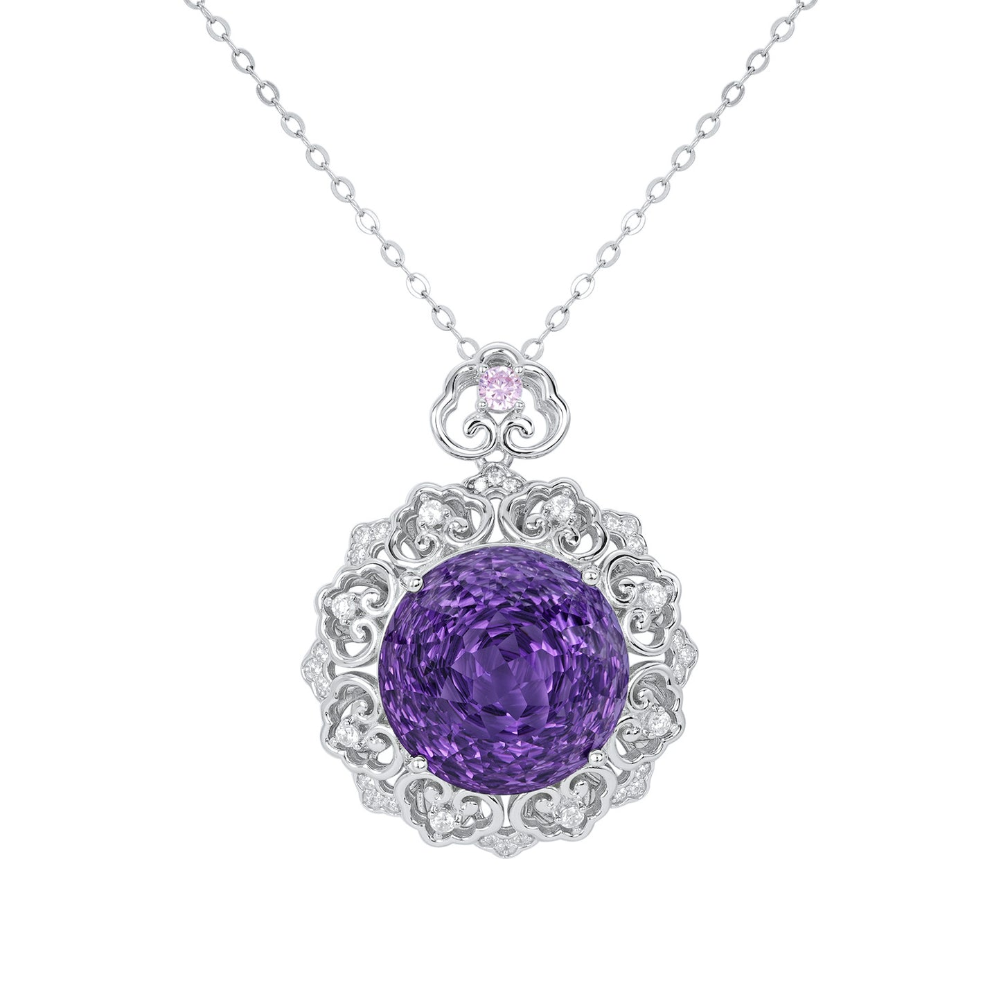 Luxurious Inlaid Geometric Amethyst Necklace