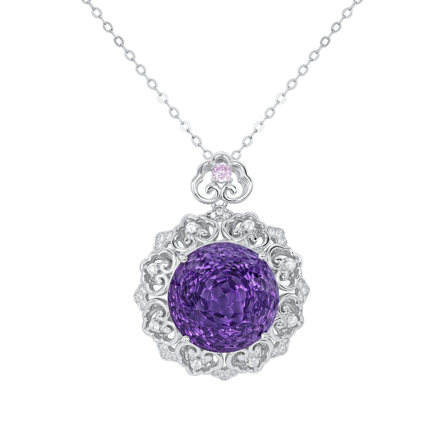 Luxurious Inlaid Geometric Amethyst Necklace