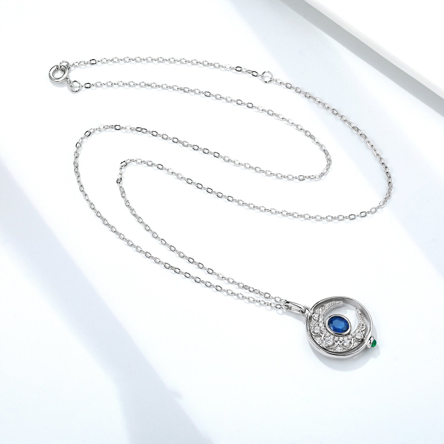 Rotating Sapphire Moon Necklace