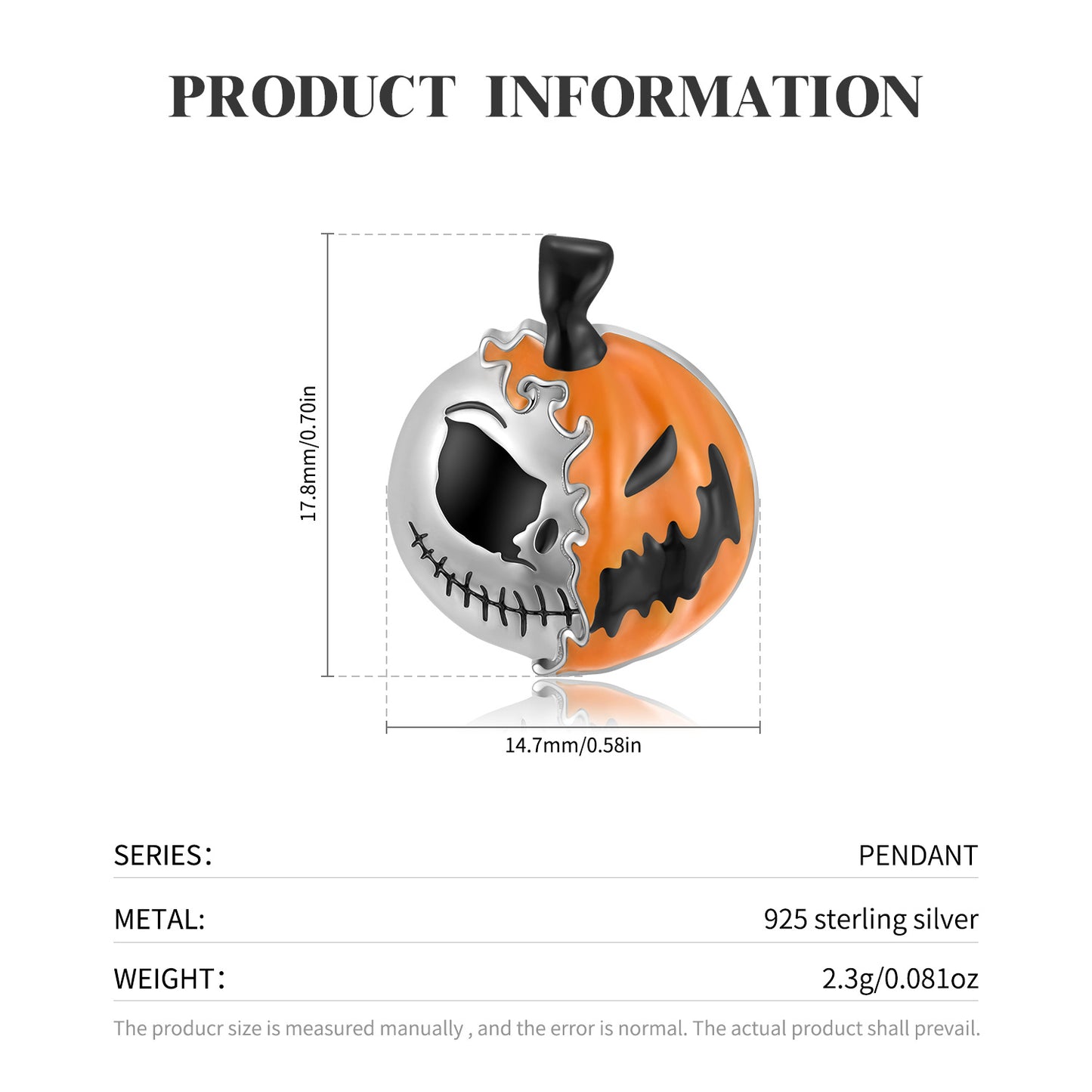 Double-Faced Halloween Pumpkin Skull Necklace