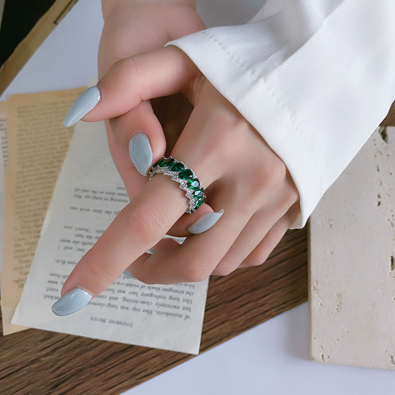Green Drop-Stone Ring