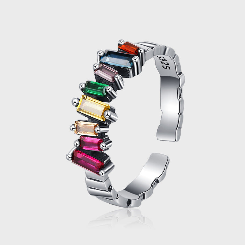 Irregular Inlay Colorful Ladder Ring