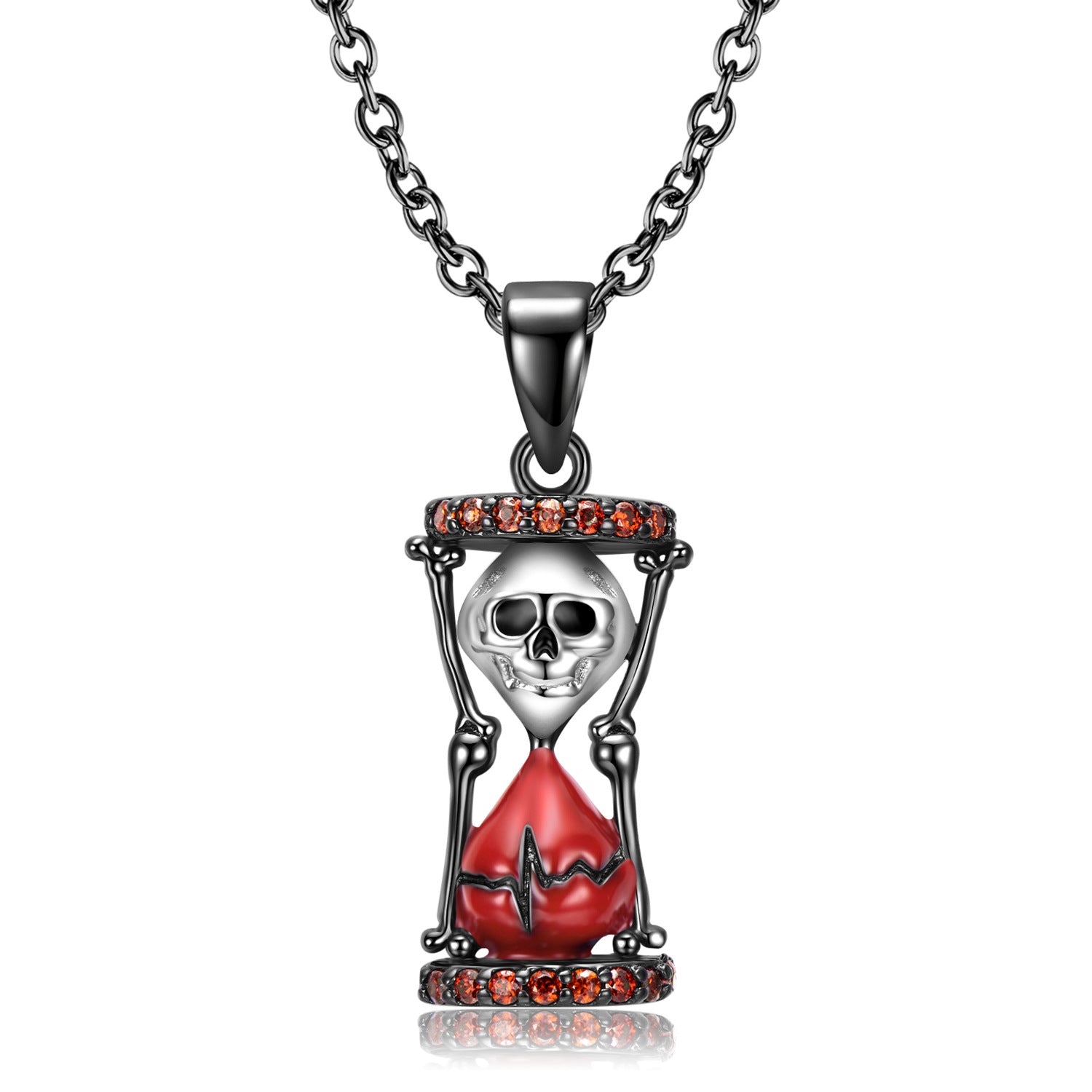 Small Dark Wind Skull Hourglass necklace