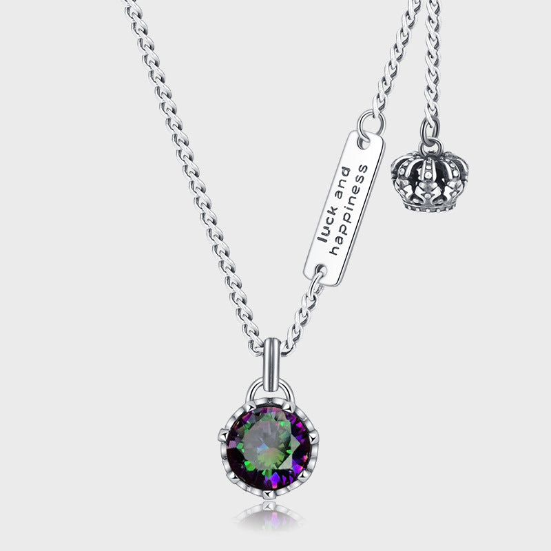 Retro Crown Jewel Plaque Necklace