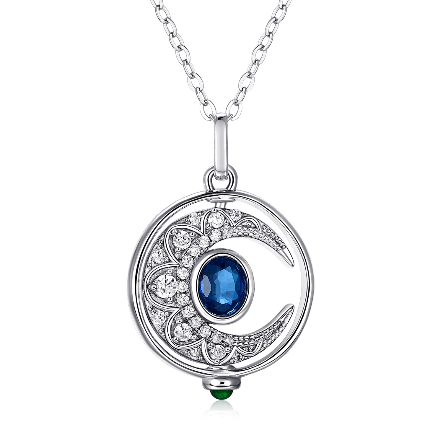 Rotating Sapphire Moon Necklace