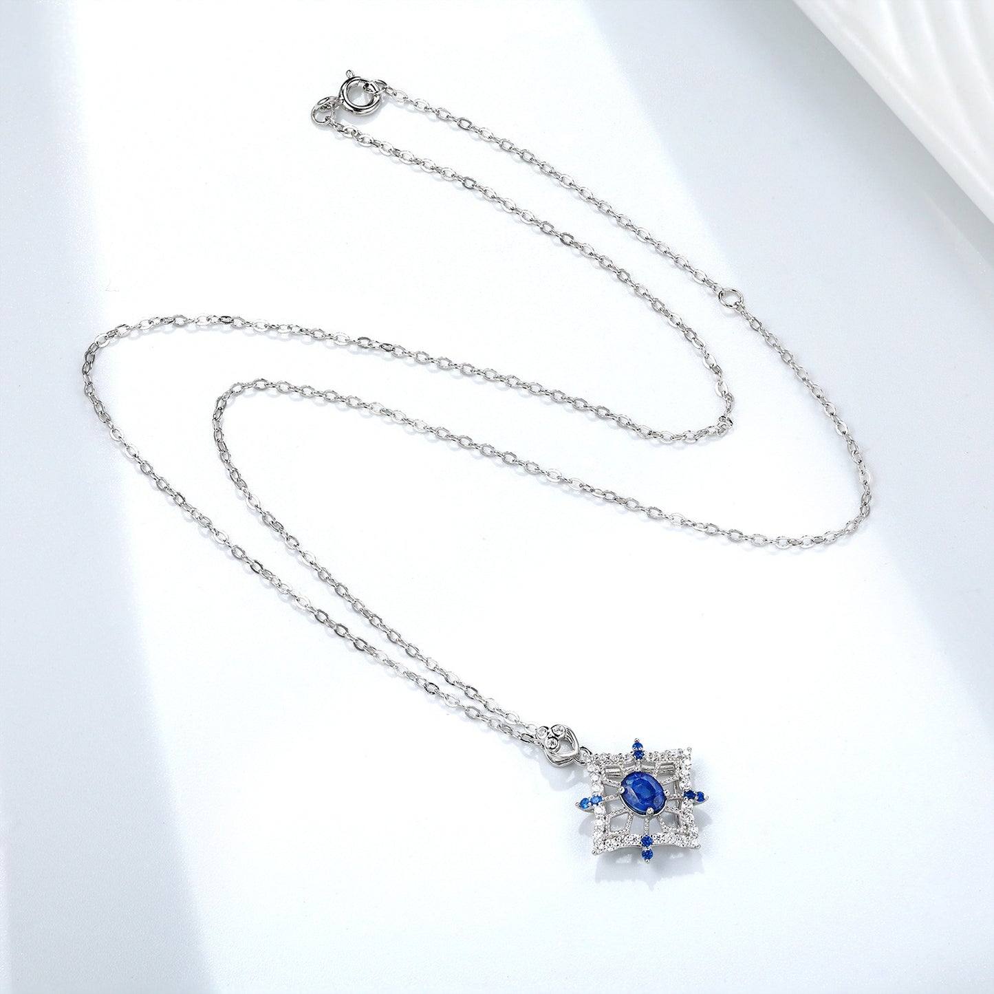 Hollow rhombus sapphire Necklace