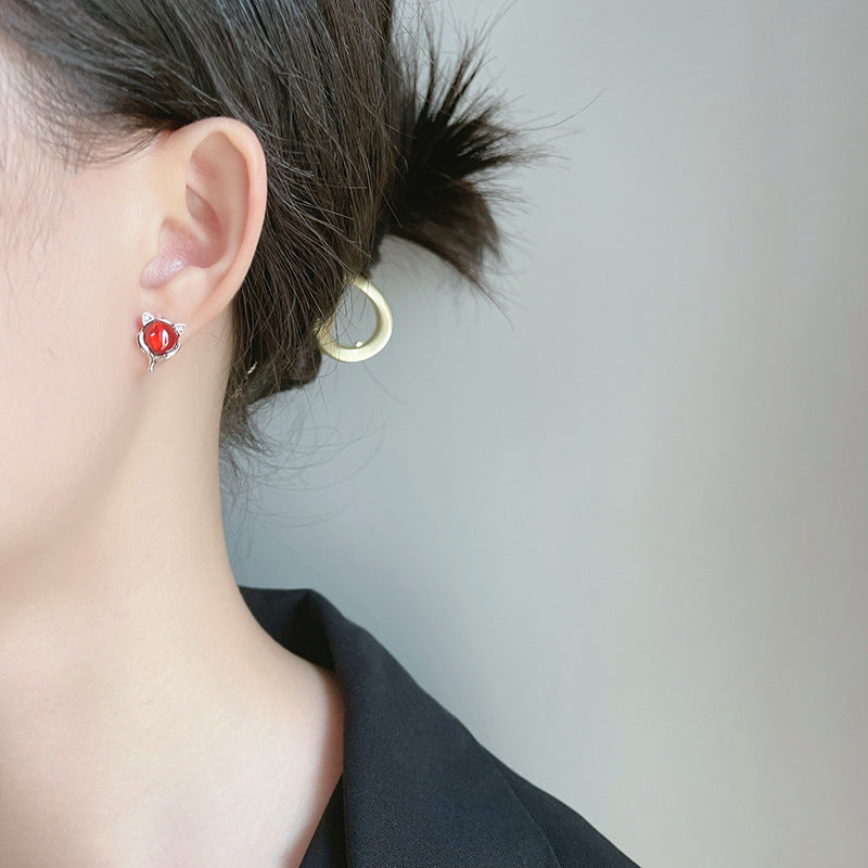 Red Garnet Little Fox Earrings