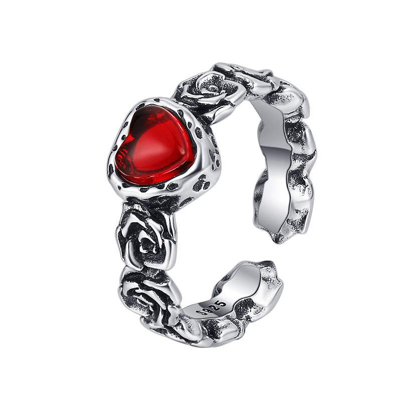 Vintage Rose Red Heart Ring