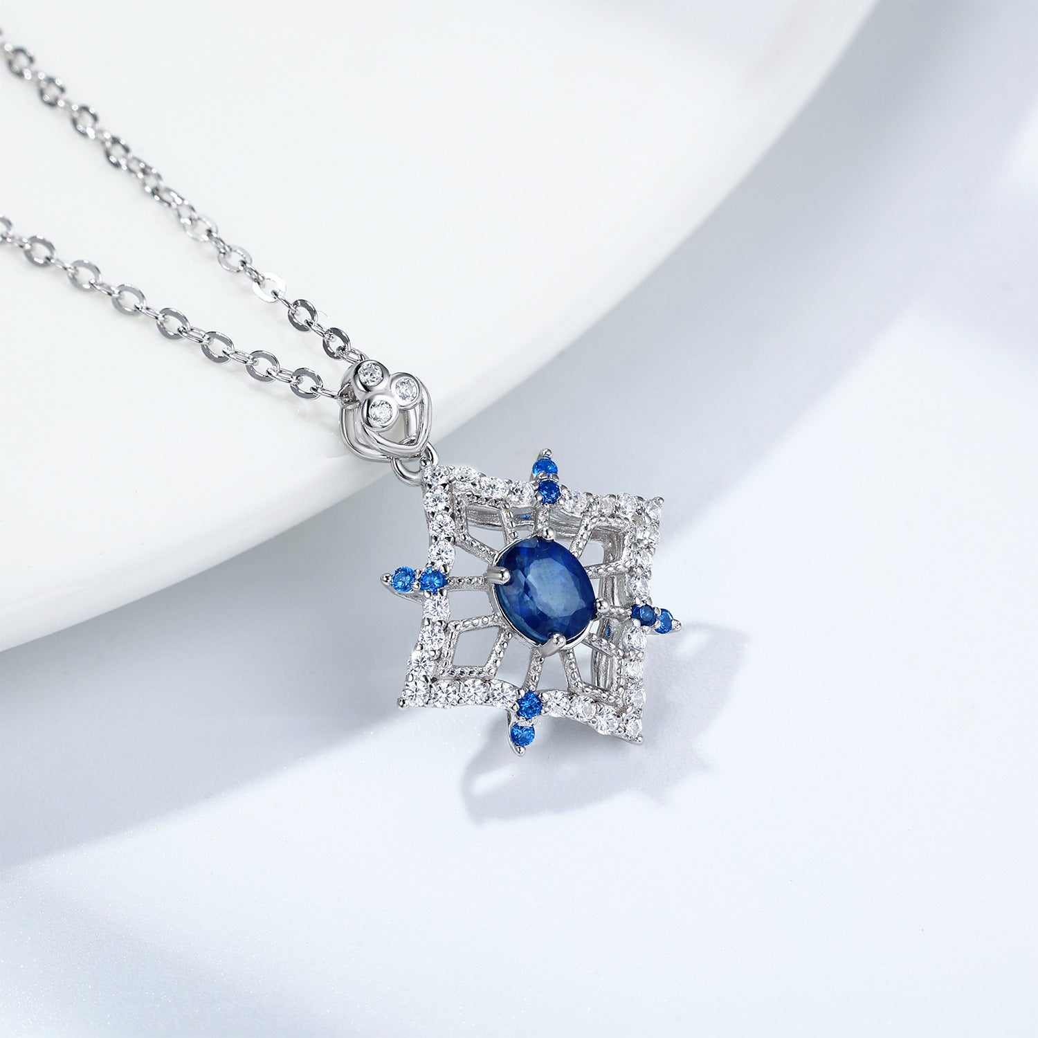 Hollow rhombus sapphire Necklace