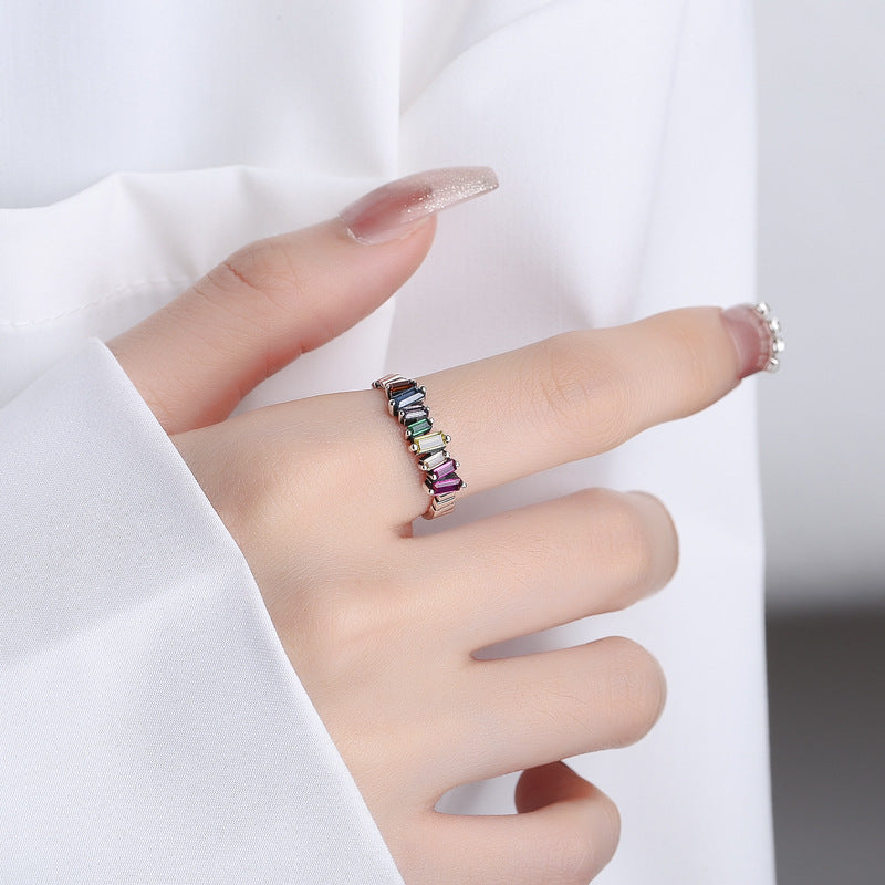 Irregular Inlay Colorful Ladder Ring