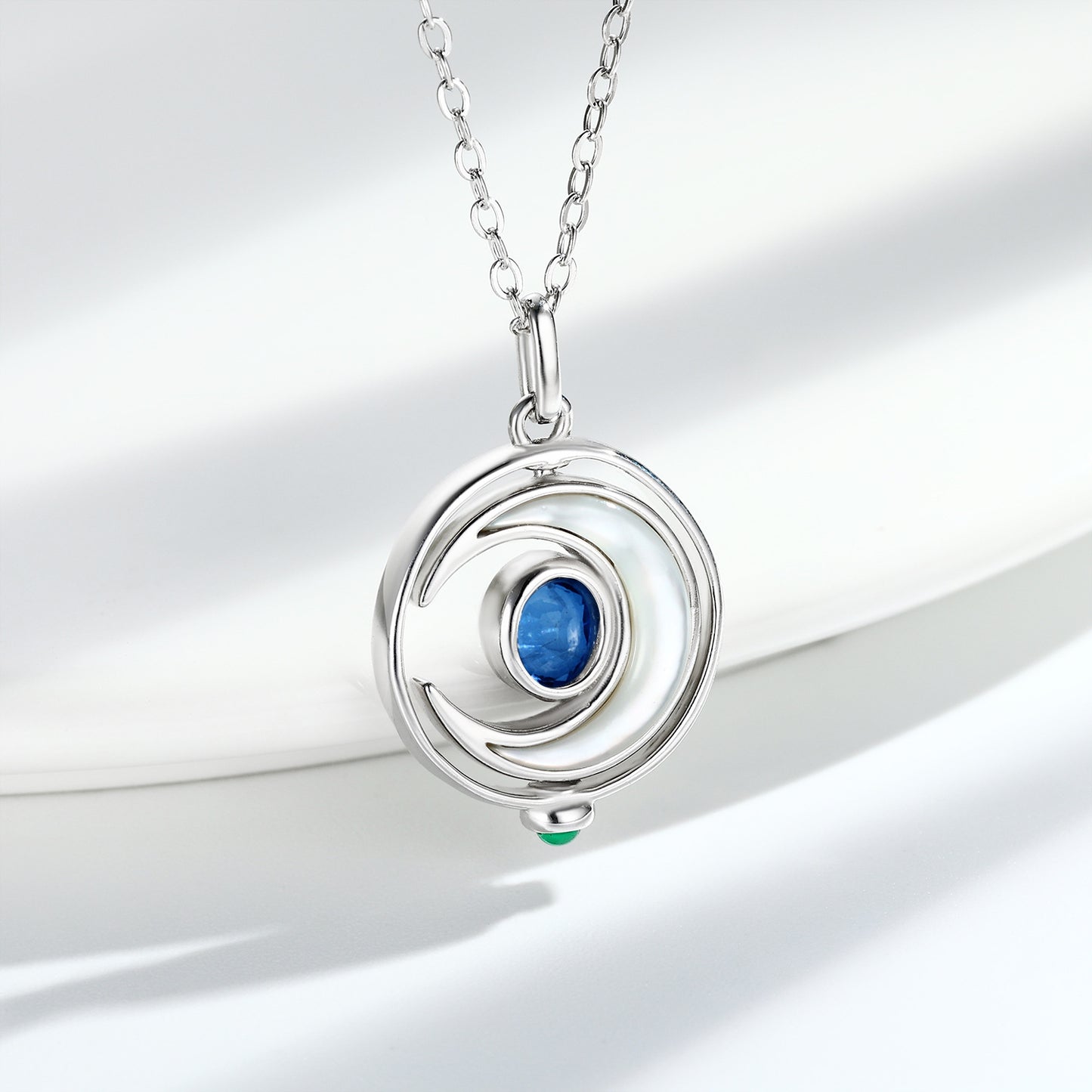 Rotating Sapphire Moon Necklace