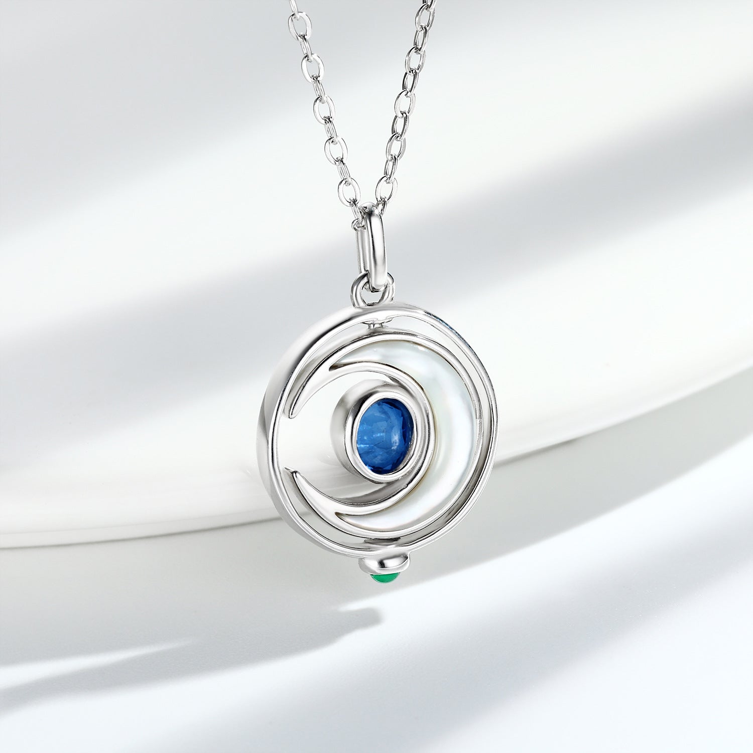 Rotating Sapphire Moon Necklace