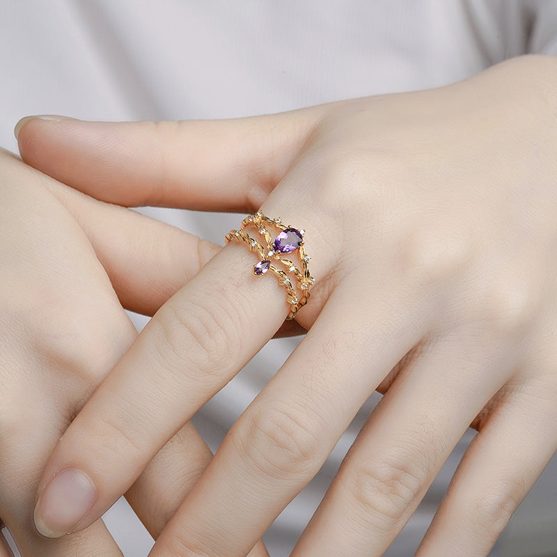 Double Ring Amethyst Set