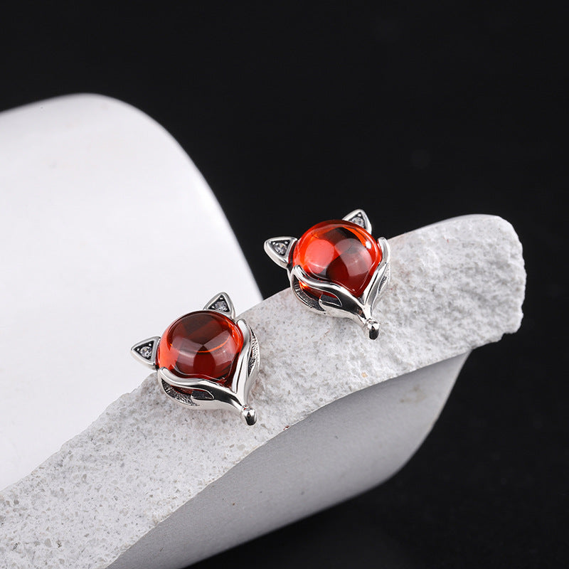 Red Garnet Little Fox Earrings