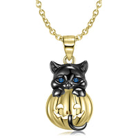 Black Cat with Halloween Pumpkin Necklace