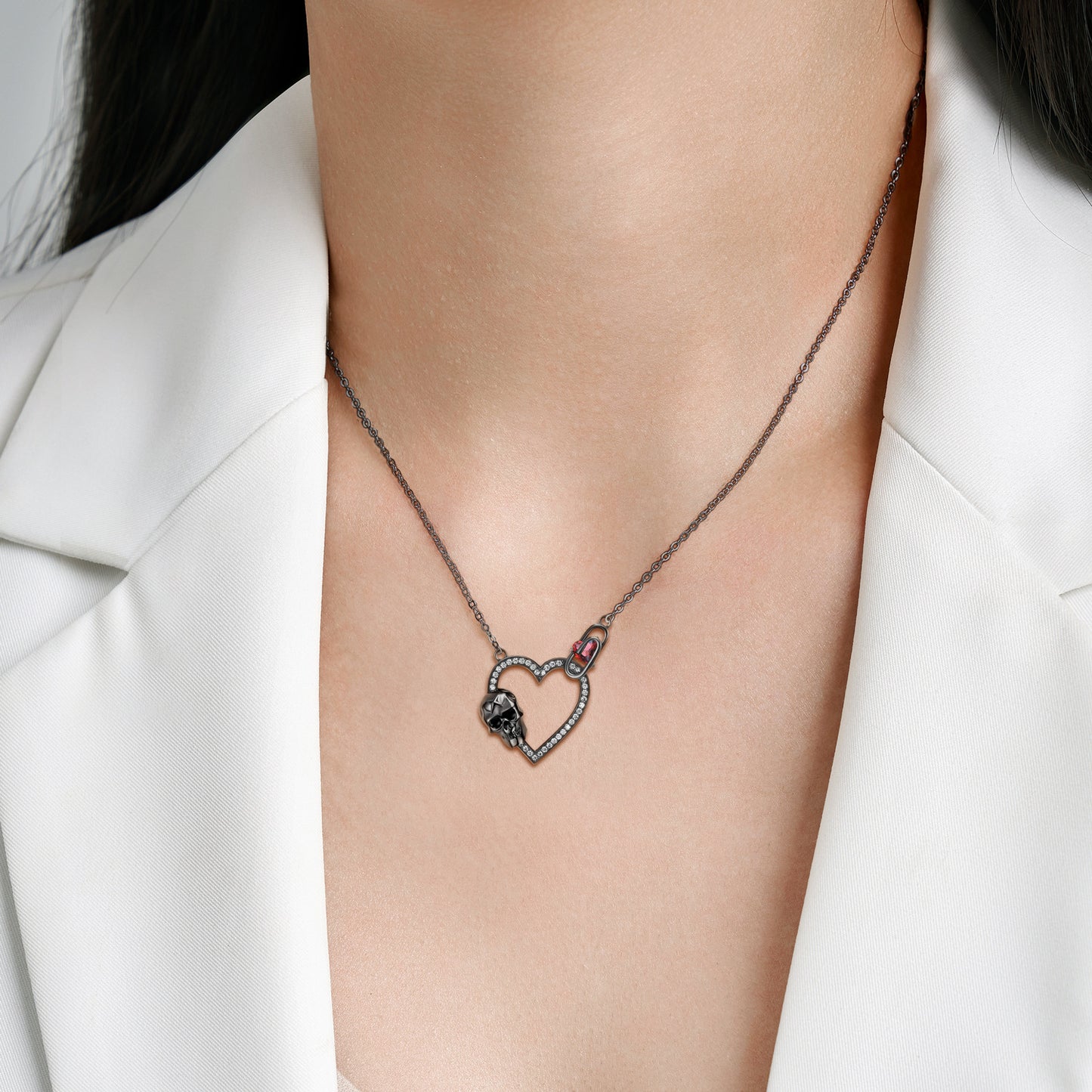 Skull Heart Clips Necklace